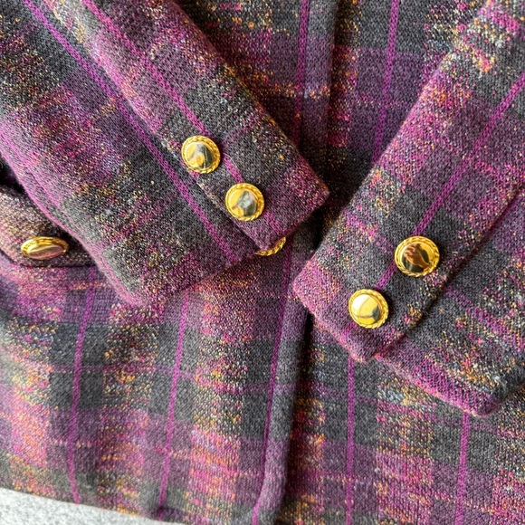 Giovannozzi Purple Plaid Gold Buttons Wool Blazer Made in Italy Size 12 - Picture 4 of 14